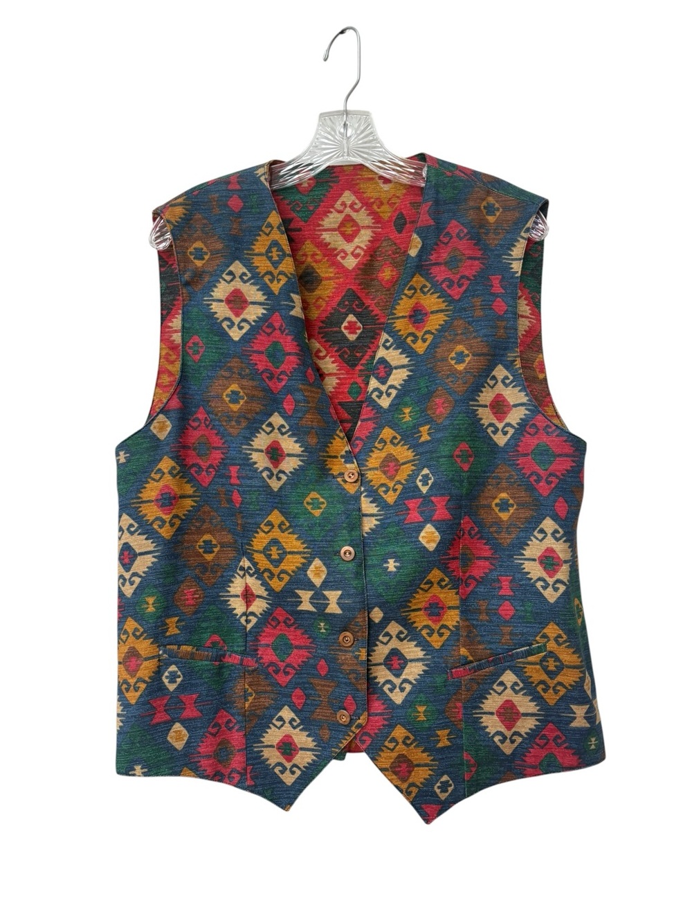 Vintage Southwestern Teal Red Mustard Vest XL REVERSIBLE